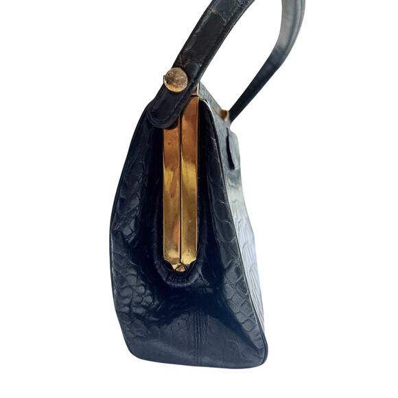 VTG Leather Frame Bag by Crouch & Fitzgerald – Crocodile Embossed 1950s Handbag - Picture 3 of 11